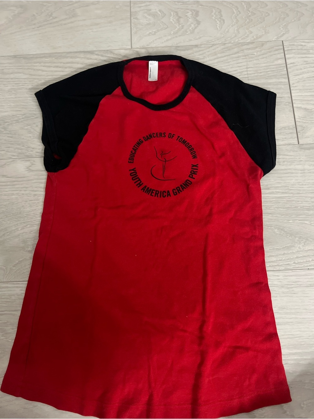 American Apparel Red and Black Raglan Kids Tee with Youth America Graphic